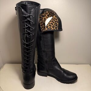 Sofft Sharnell II Tall Boots Womens Size 6 Black Leather Lace Up Back Knee High